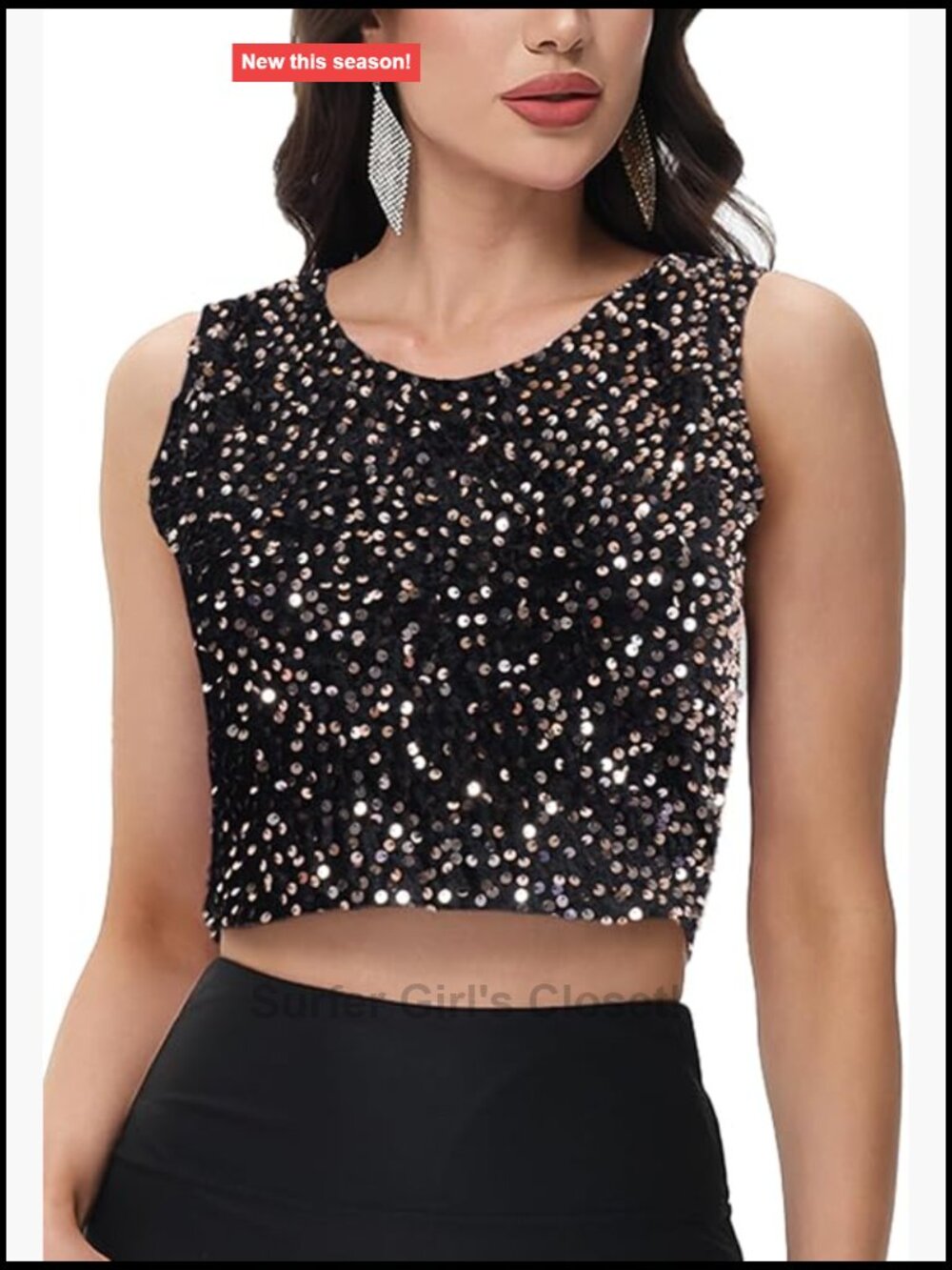Sequin Sleeveless Crop Tank Top Sparkly Glitter Party Night Out Glam Top